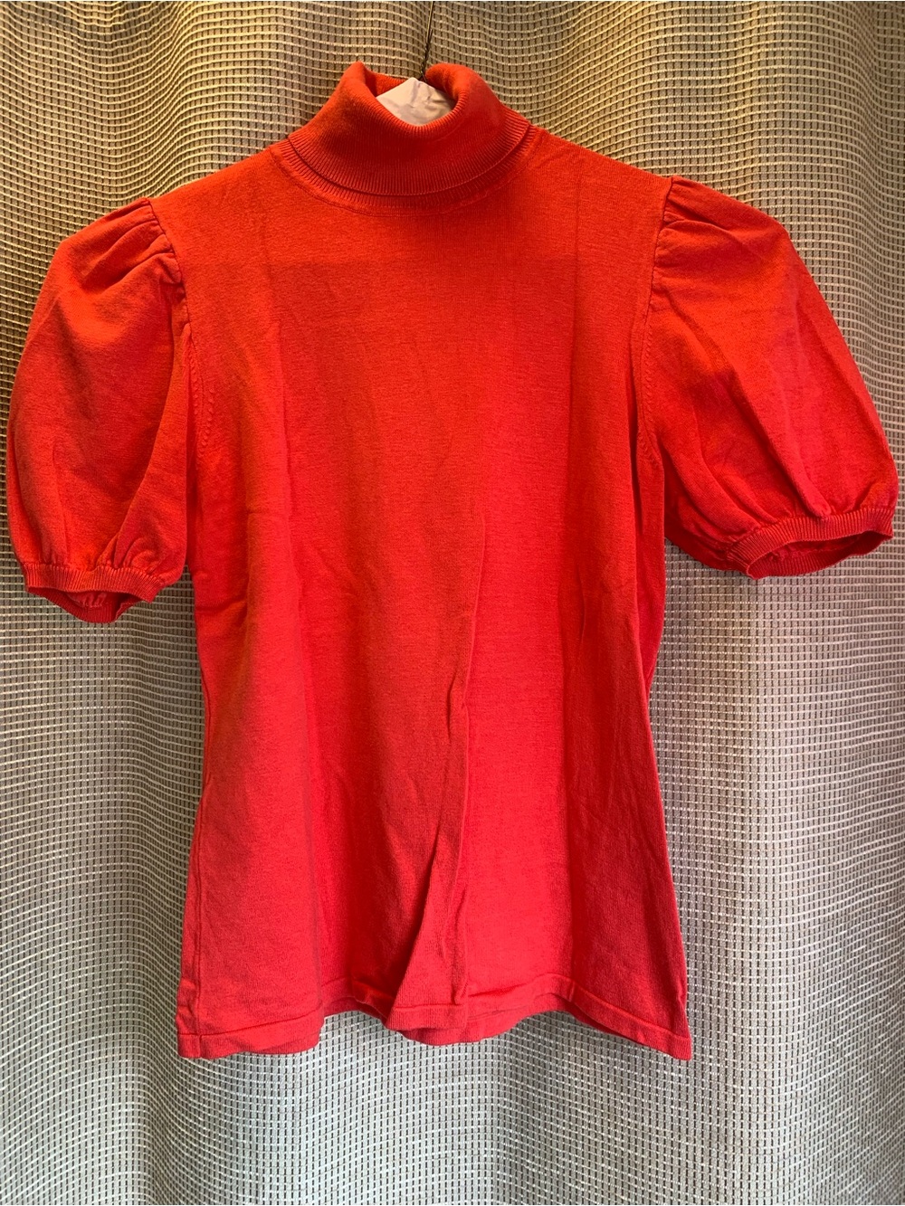 Red Puff Sleeve Girls Turtleneck Top